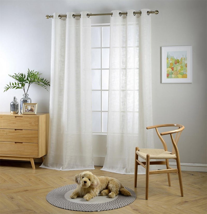 MIUCO Semi Sheer Curtains Poly Linen Textured Solid Grommet Curtains 95 Inches Long for French Doors 2 Panels (2 x 37 Wide x 95" Long) Beige - Image 1